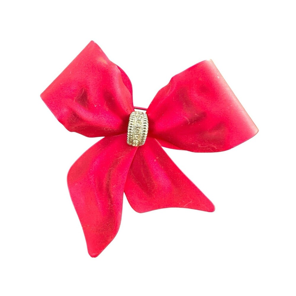 Beautiful Red Satin Bow Brooch Realistic 80’s Metal Pin Christmas Gift